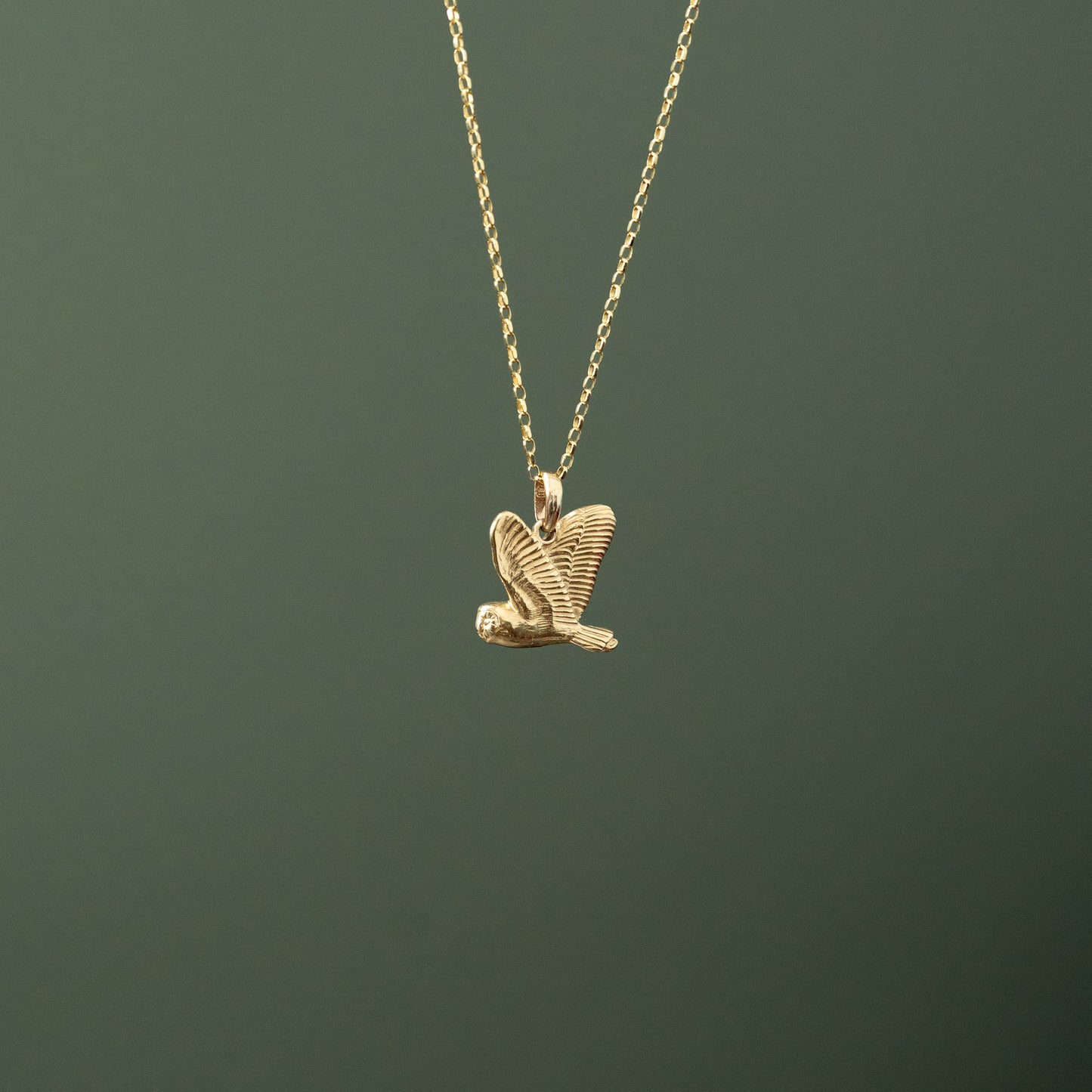 Gold Flying Barn Owl Necklace