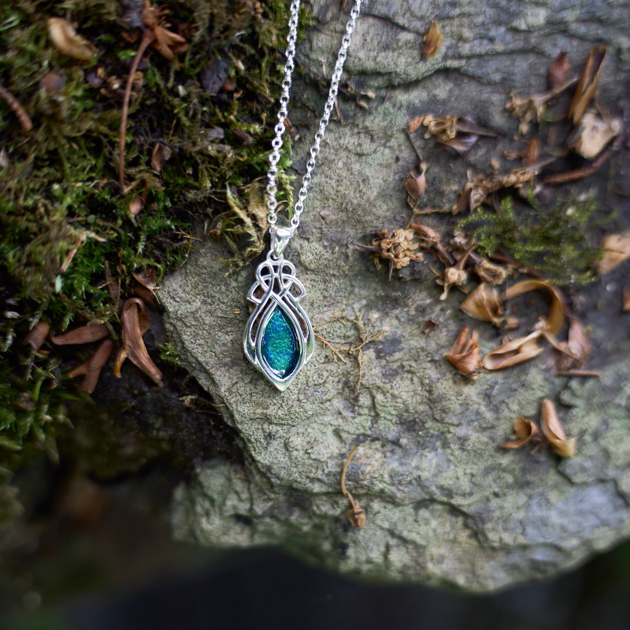 Injebreck 'Archibald Knox' Inspired, Celtic Knotwork Silver Enamelled Pendant Necklace