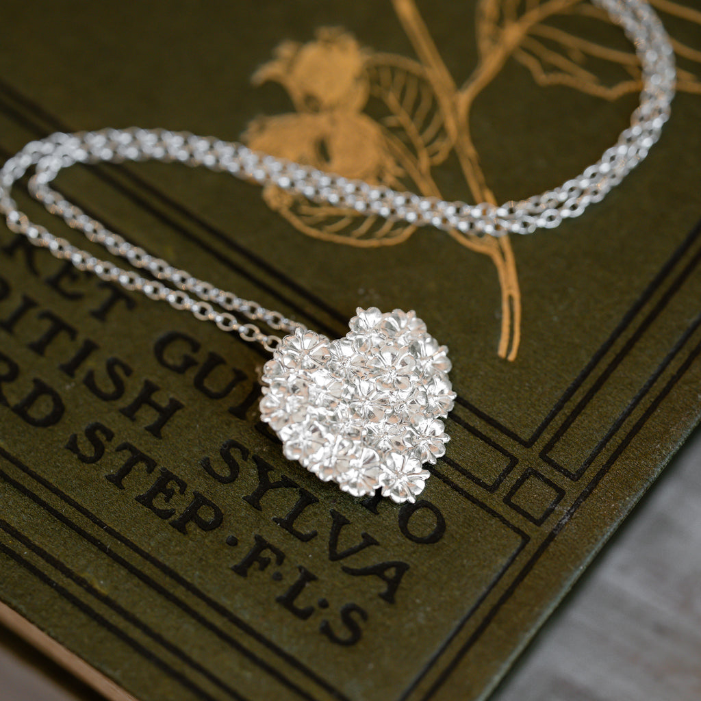 Silver Elderflower Heart Necklace