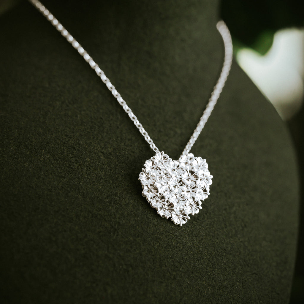 Silver Elderflower Heart Necklace