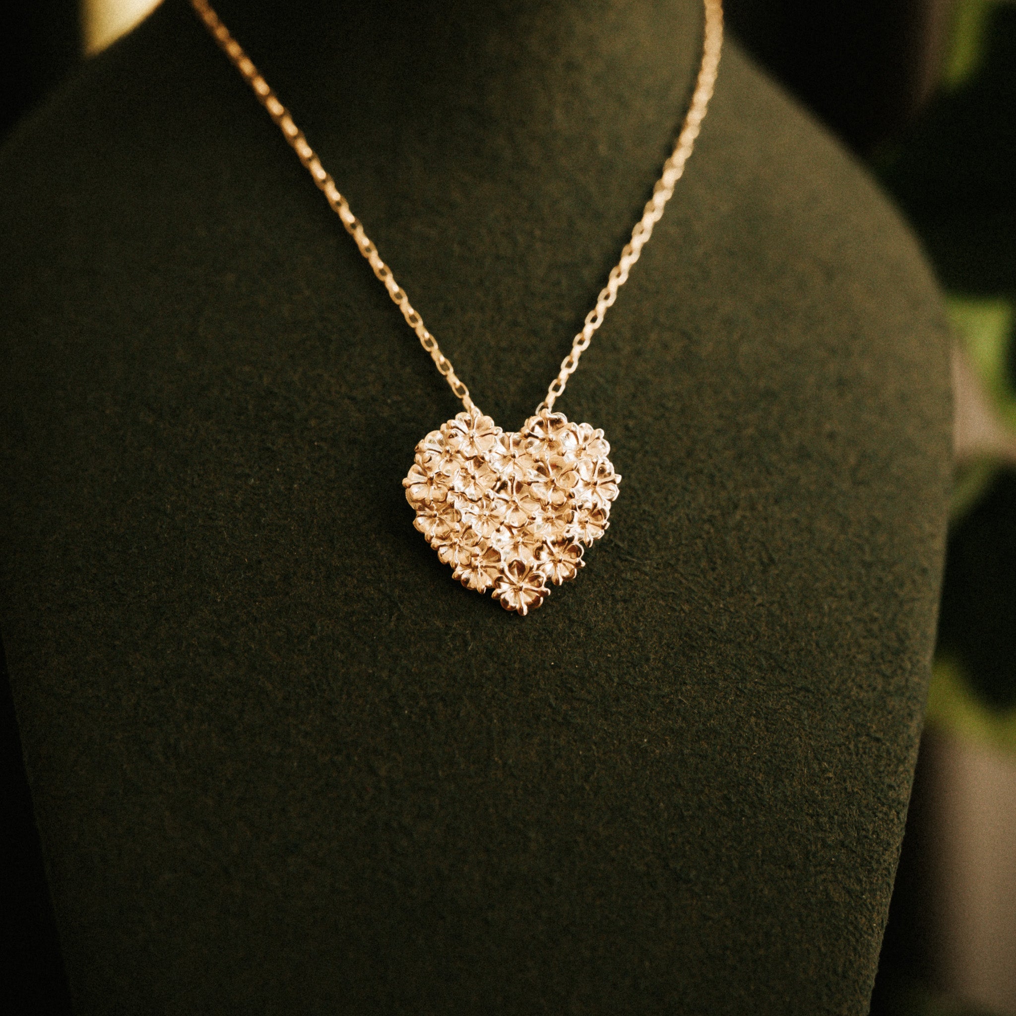Gold Elderflower Heart Necklace