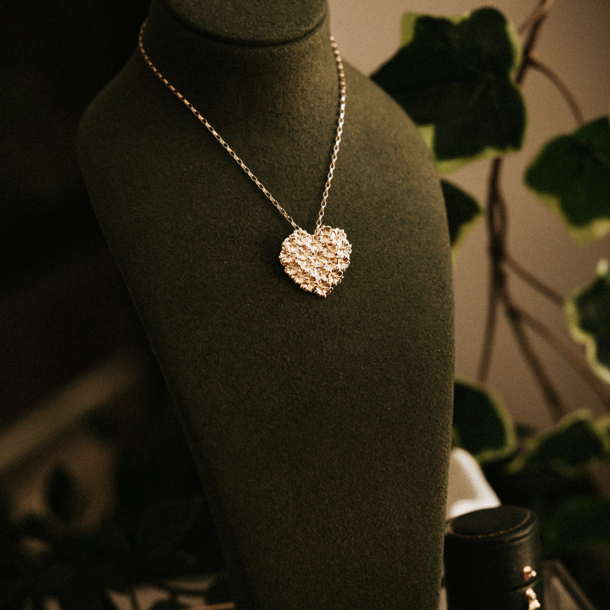 Gold Elderflower Heart Necklace