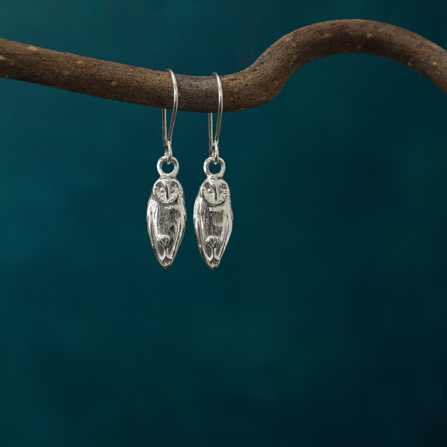 Silver Barn Owl Dangle Earrings