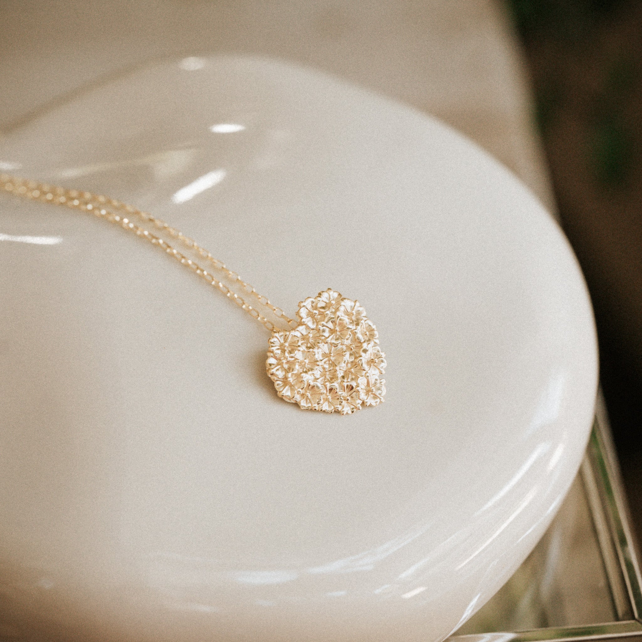 Gold Elderflower Heart Necklace