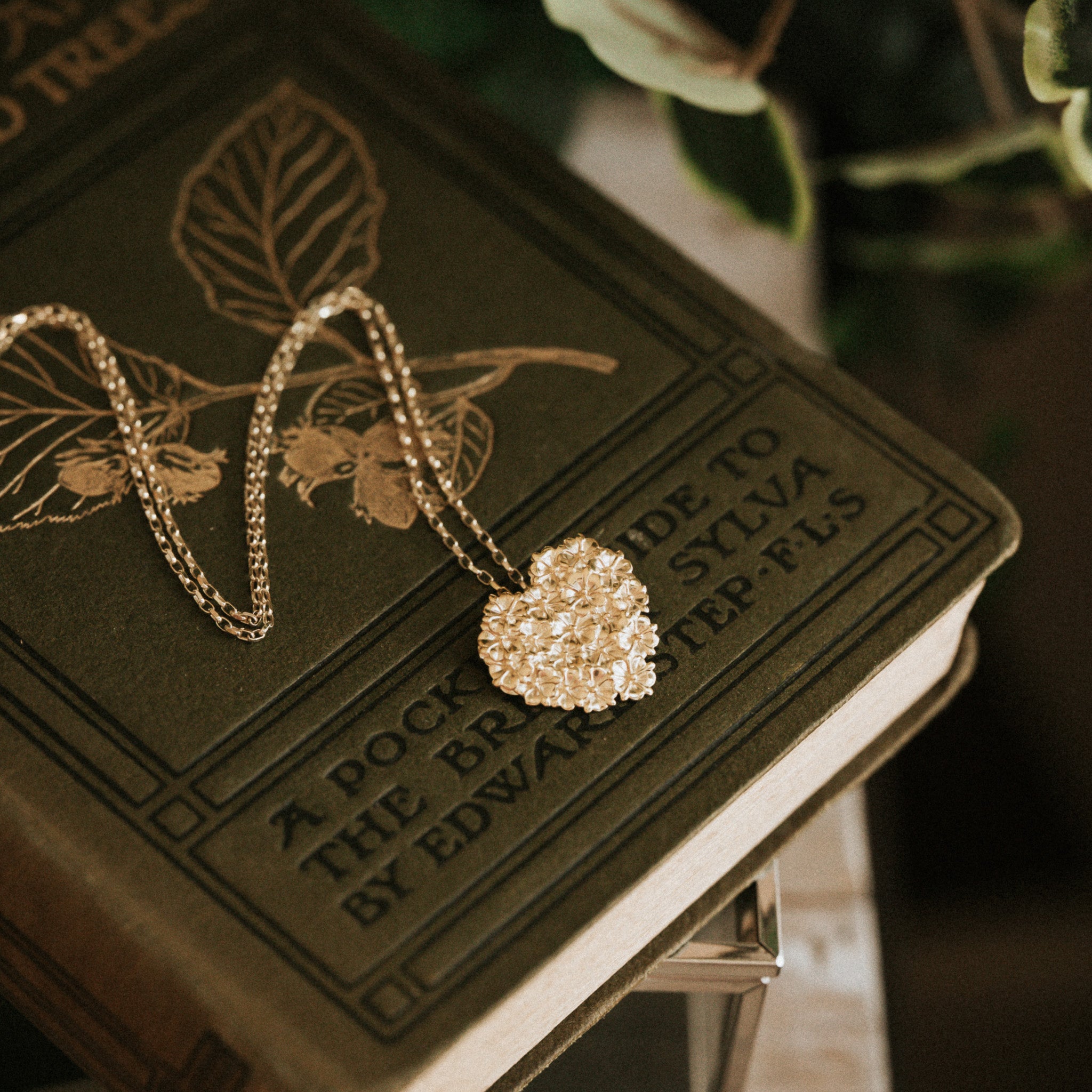 Gold Elderflower Heart Necklace