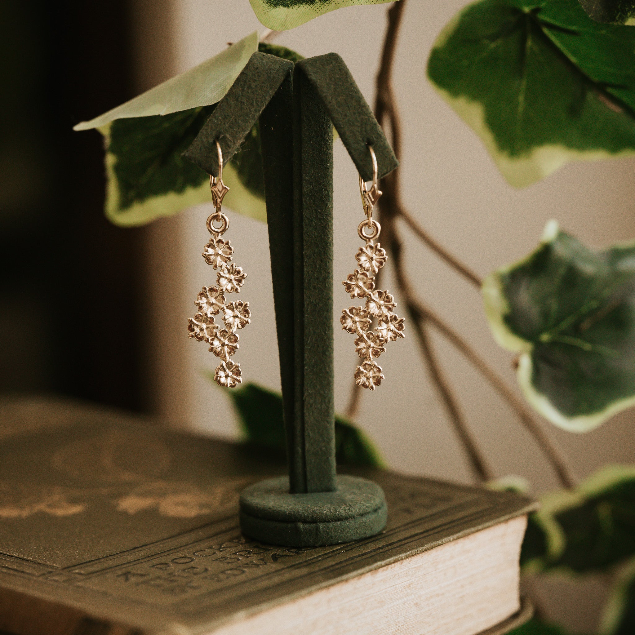 Gold Elderflower Sterling Drop Earrings
