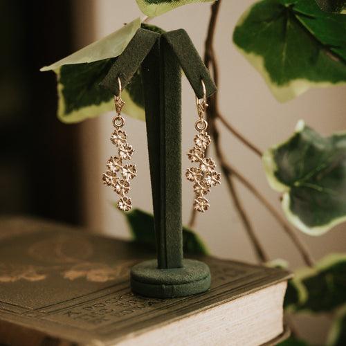 Gold Elderflower Sterling Drop Earrings