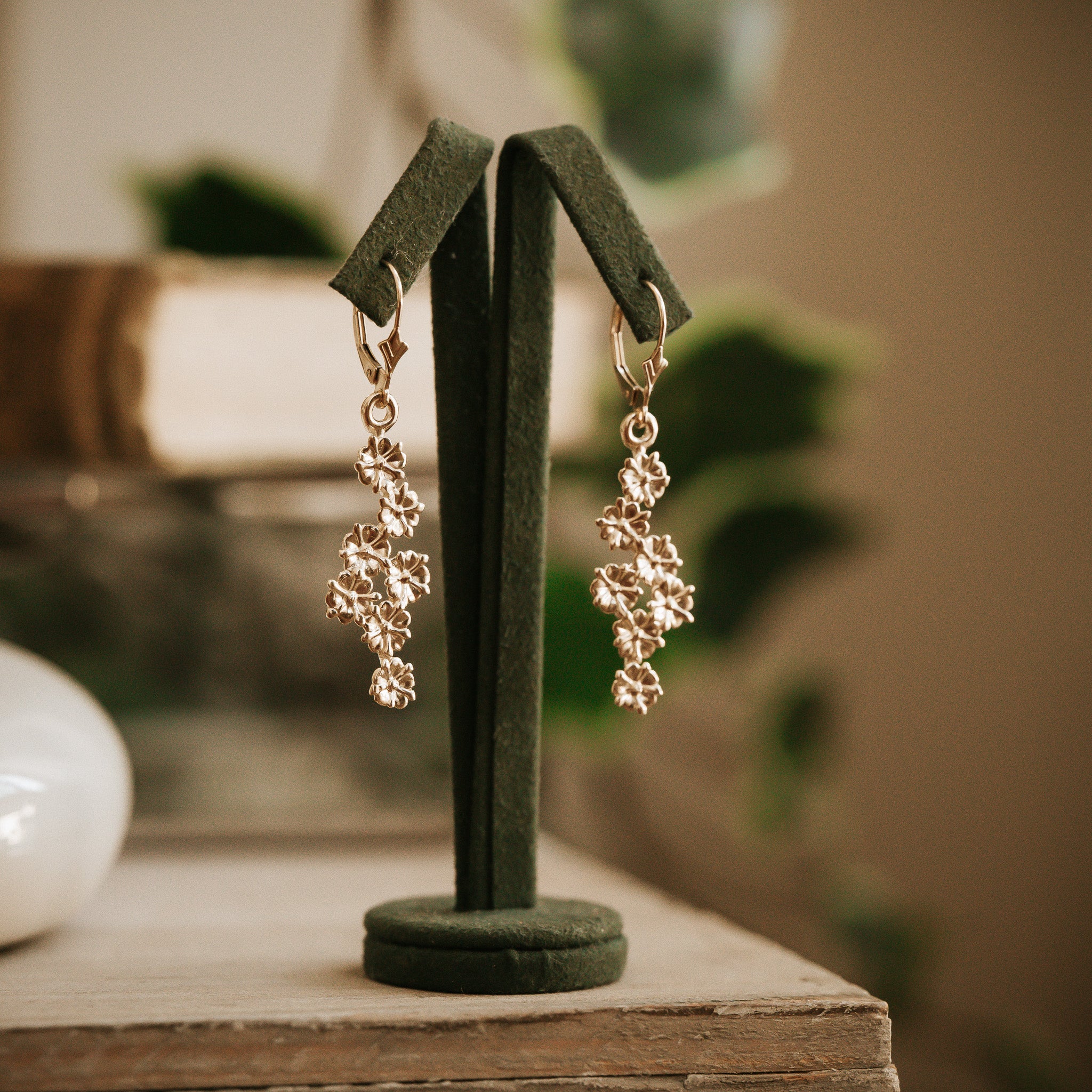Gold Elderflower Sterling Drop Earrings