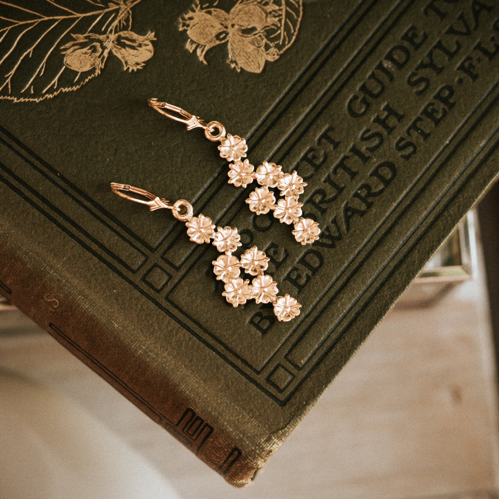 Gold Elderflower Sterling Drop Earrings