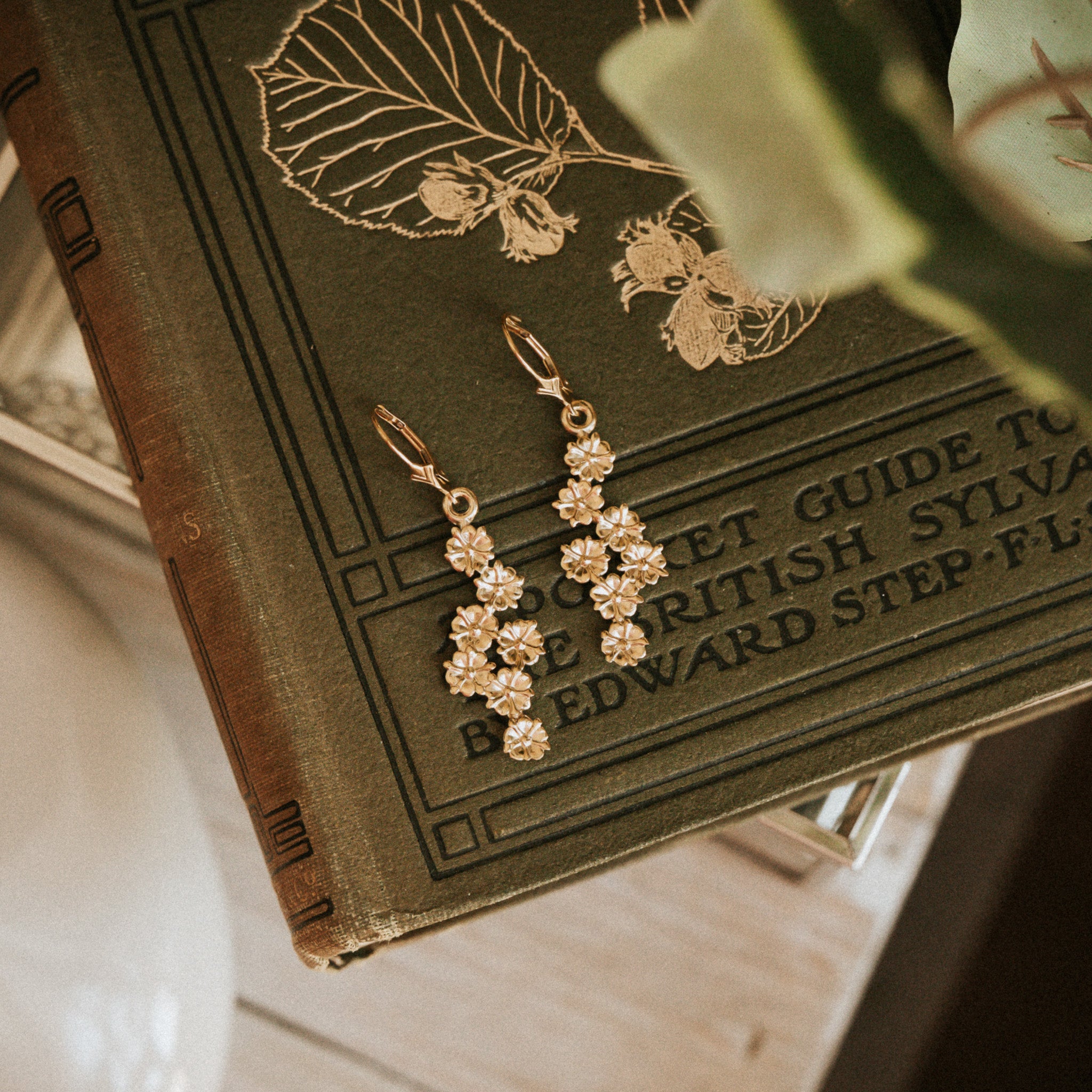 Gold Elderflower Sterling Drop Earrings