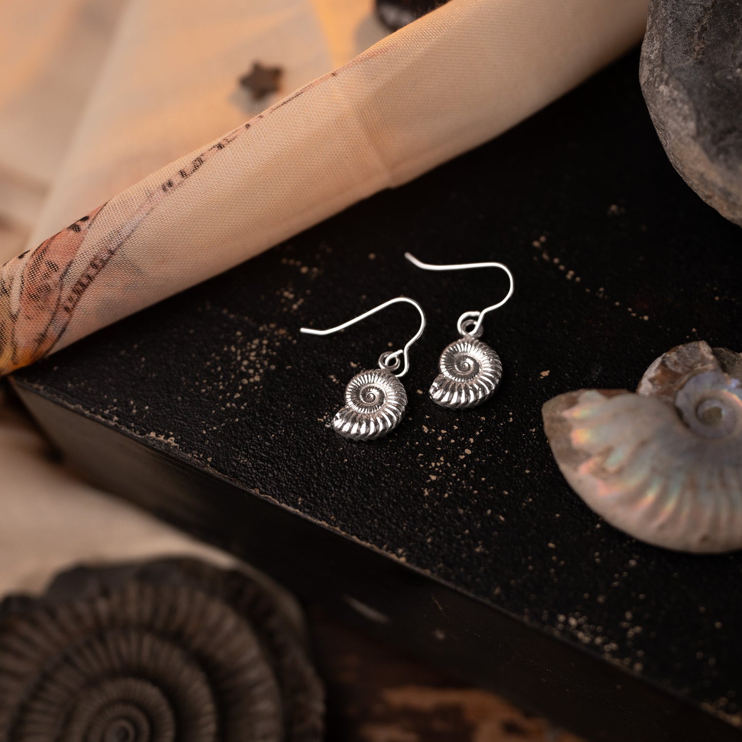Sterling Silver Ammonite Fossil Earrings