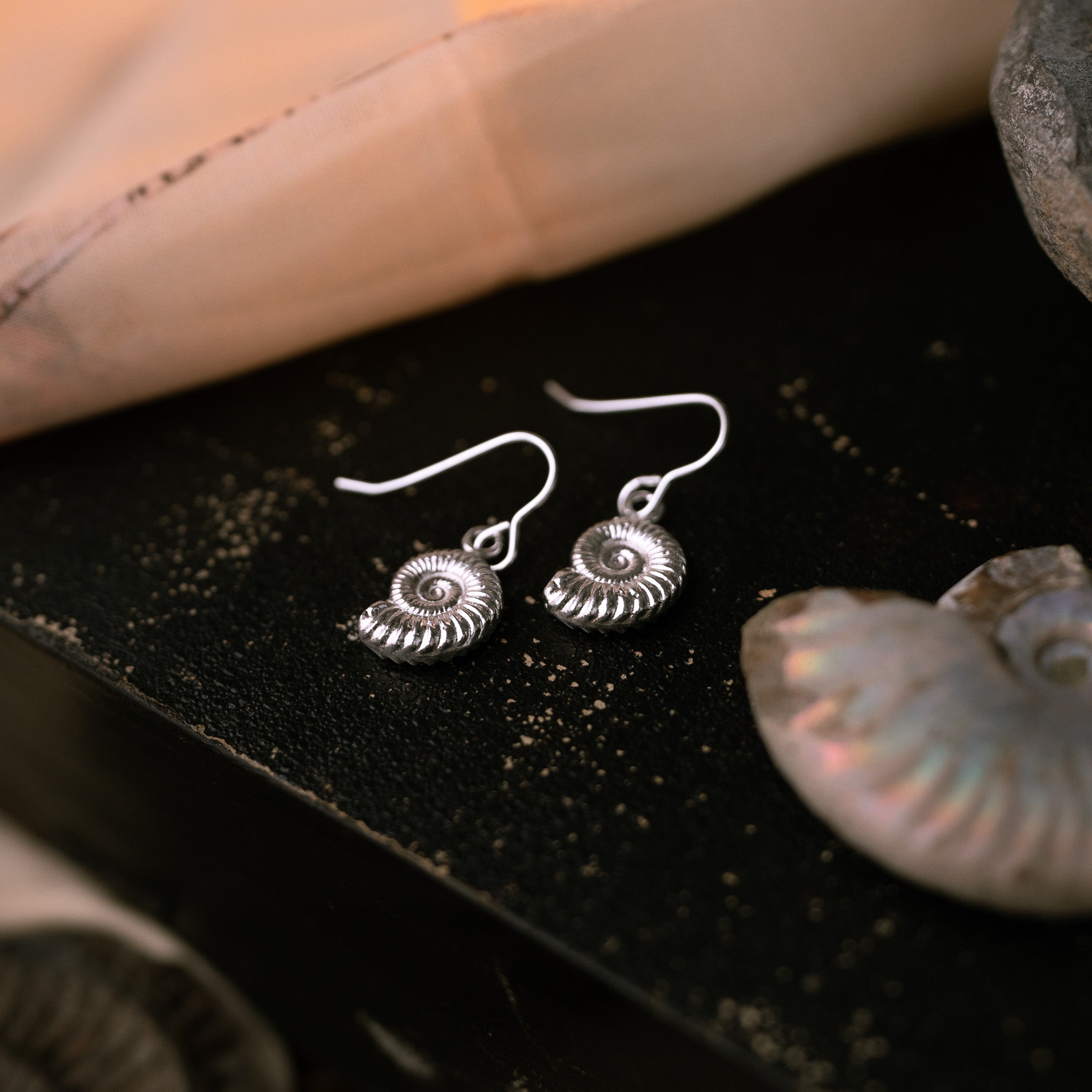 Sterling Silver Ammonite Fossil Earrings