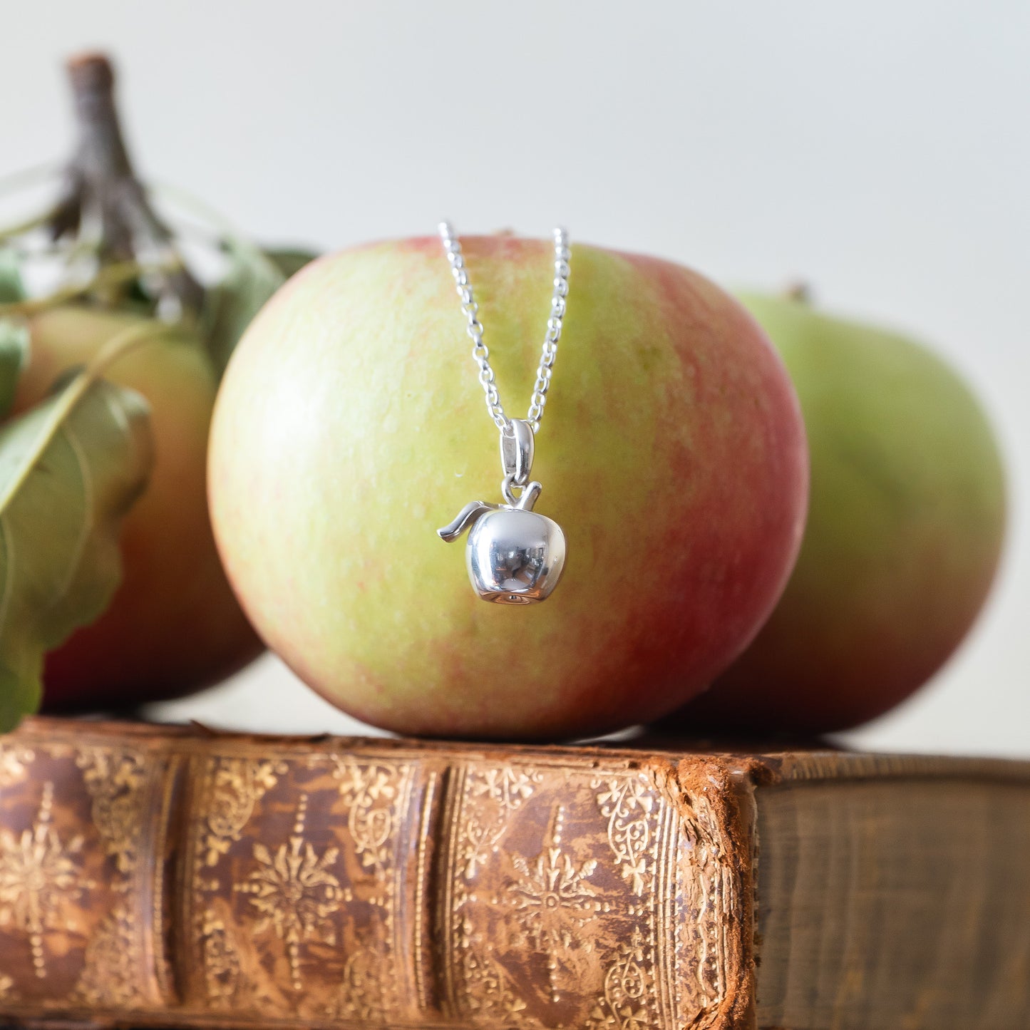 Solid Silver Apple Charm Necklace