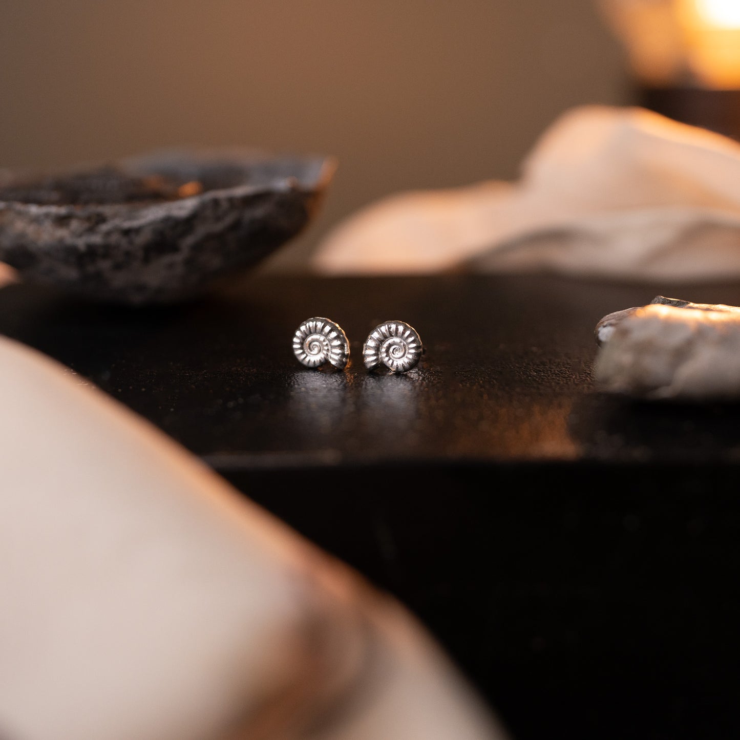 Sterling Silver Ammonite Fossil Stud Earrings
