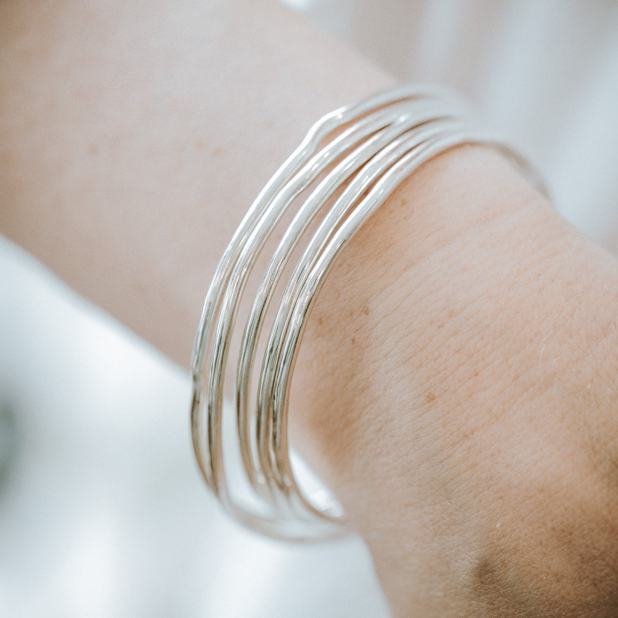 Molten Slim Silver Stacking Bangles
