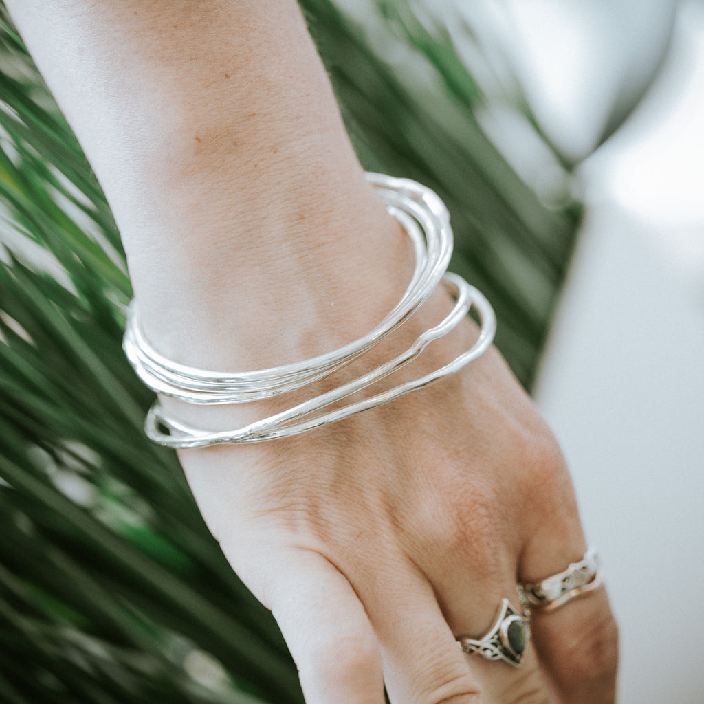 Molten Slim Silver Stacking Bangles