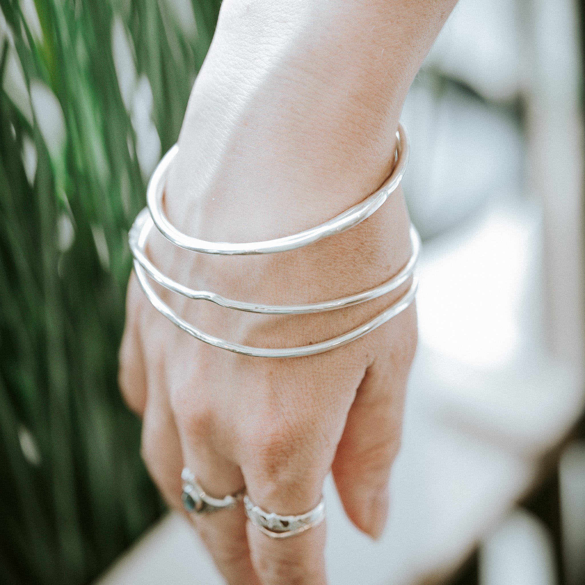 Molten Slim Silver Stacking Bangles