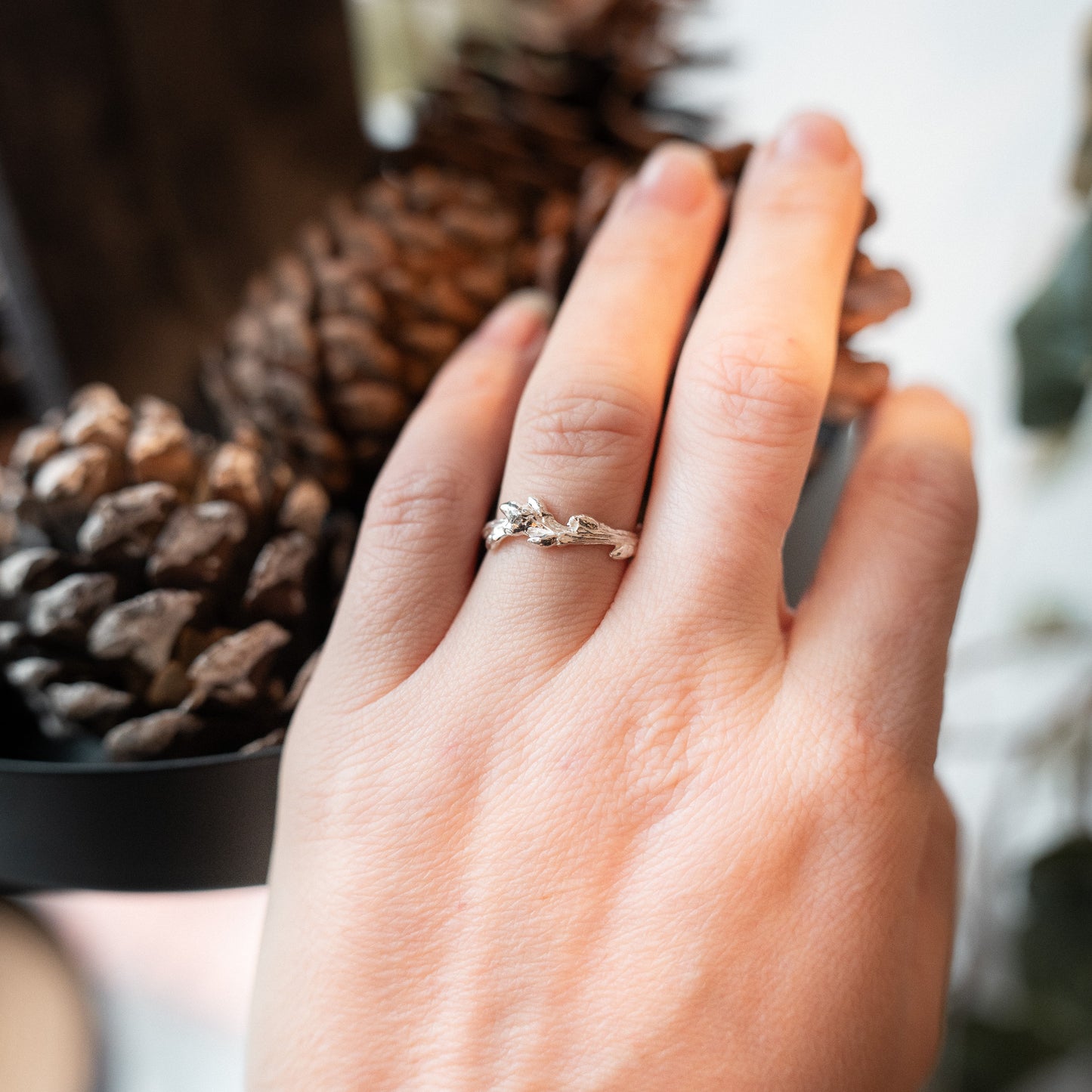 Silver Oak Twig Ring