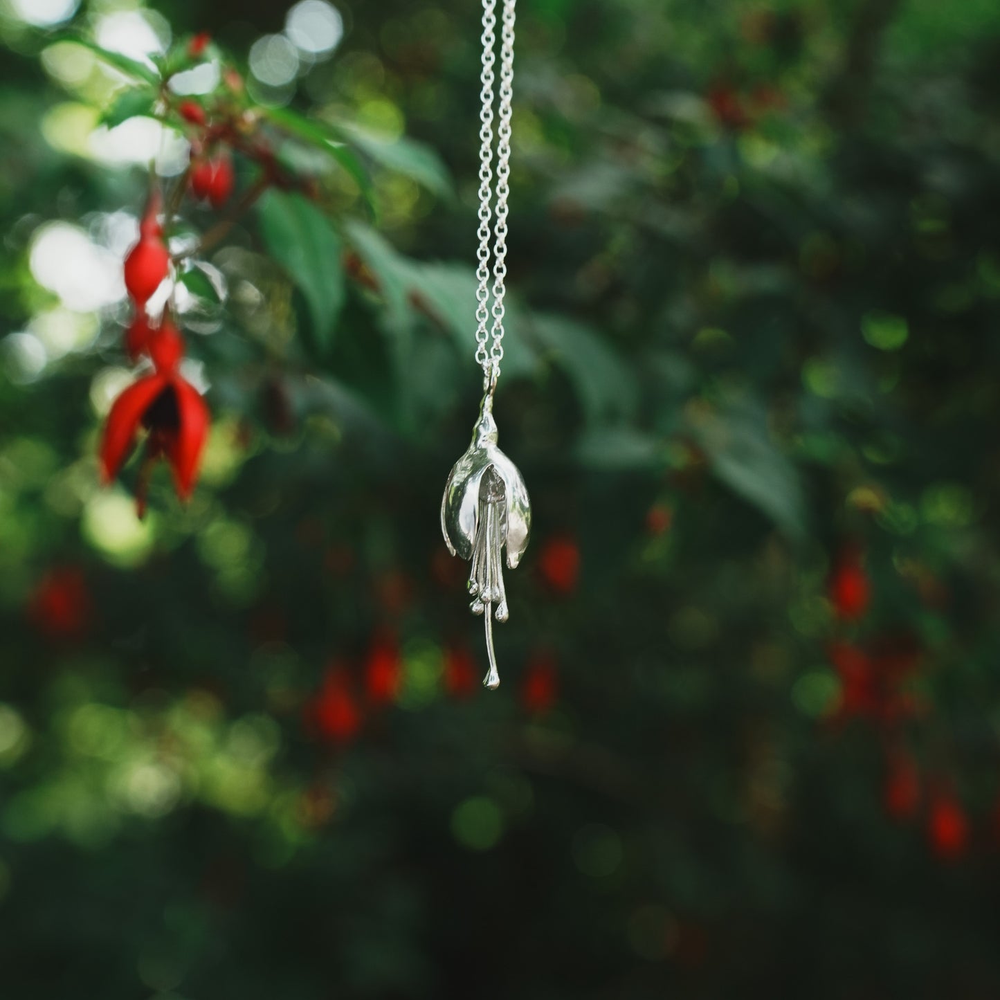 Sterling Silver Fuchsia Flower Necklace