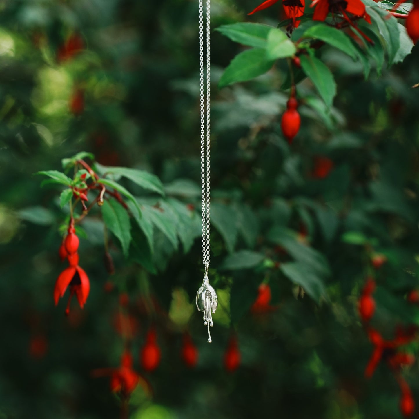 Sterling Silver Fuchsia Flower Necklace