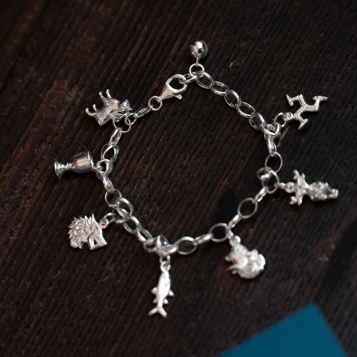 Manx Folklore Sterling Silver Charm Bracelet