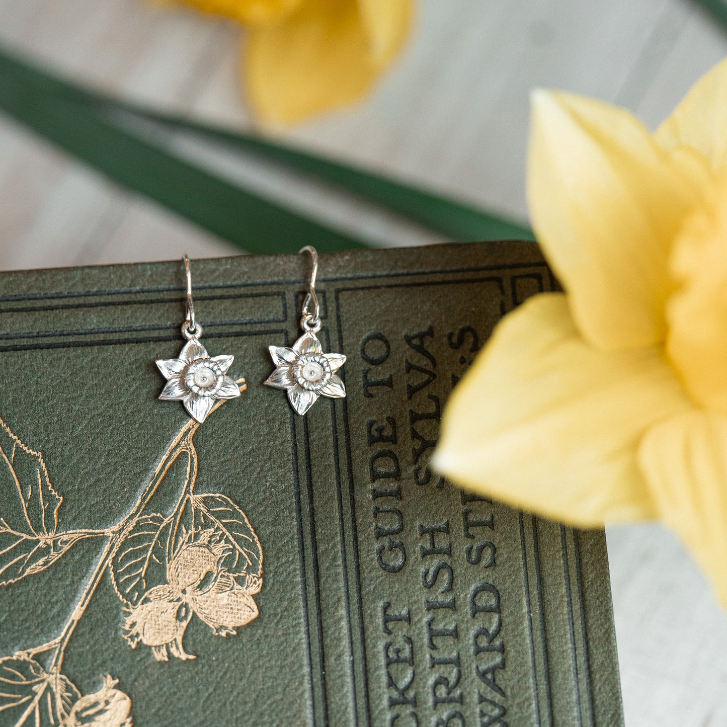 Silver Daffodil Dangle Earrings