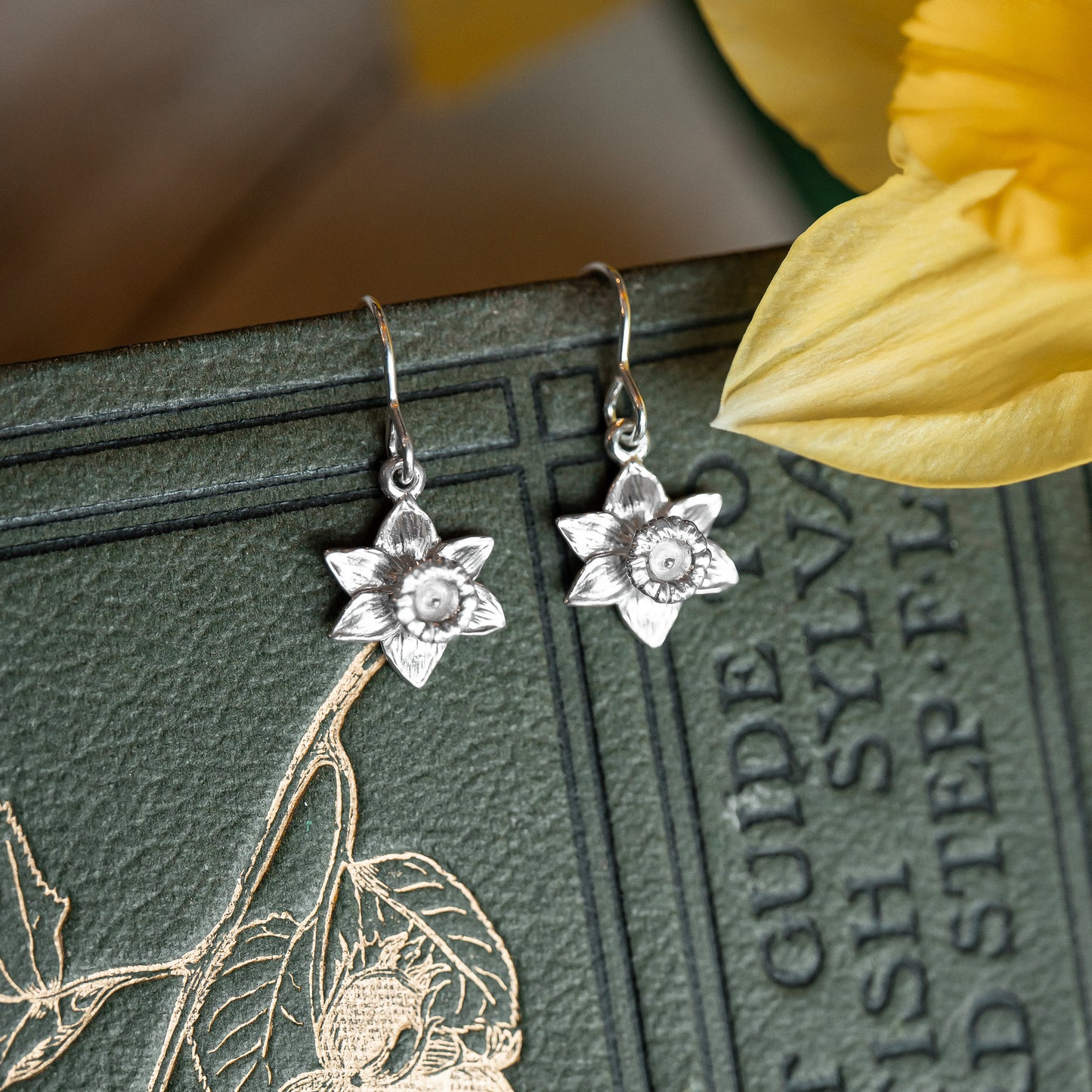 Silver Daffodil Dangle Earrings