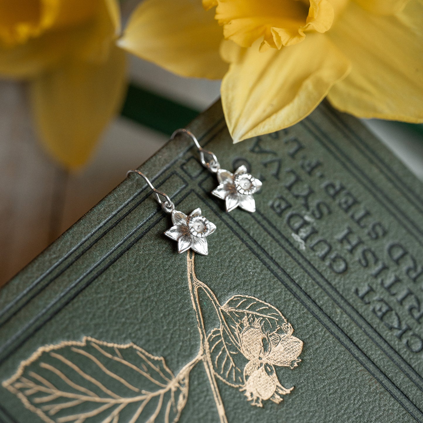 Silver Daffodil Dangle Earrings
