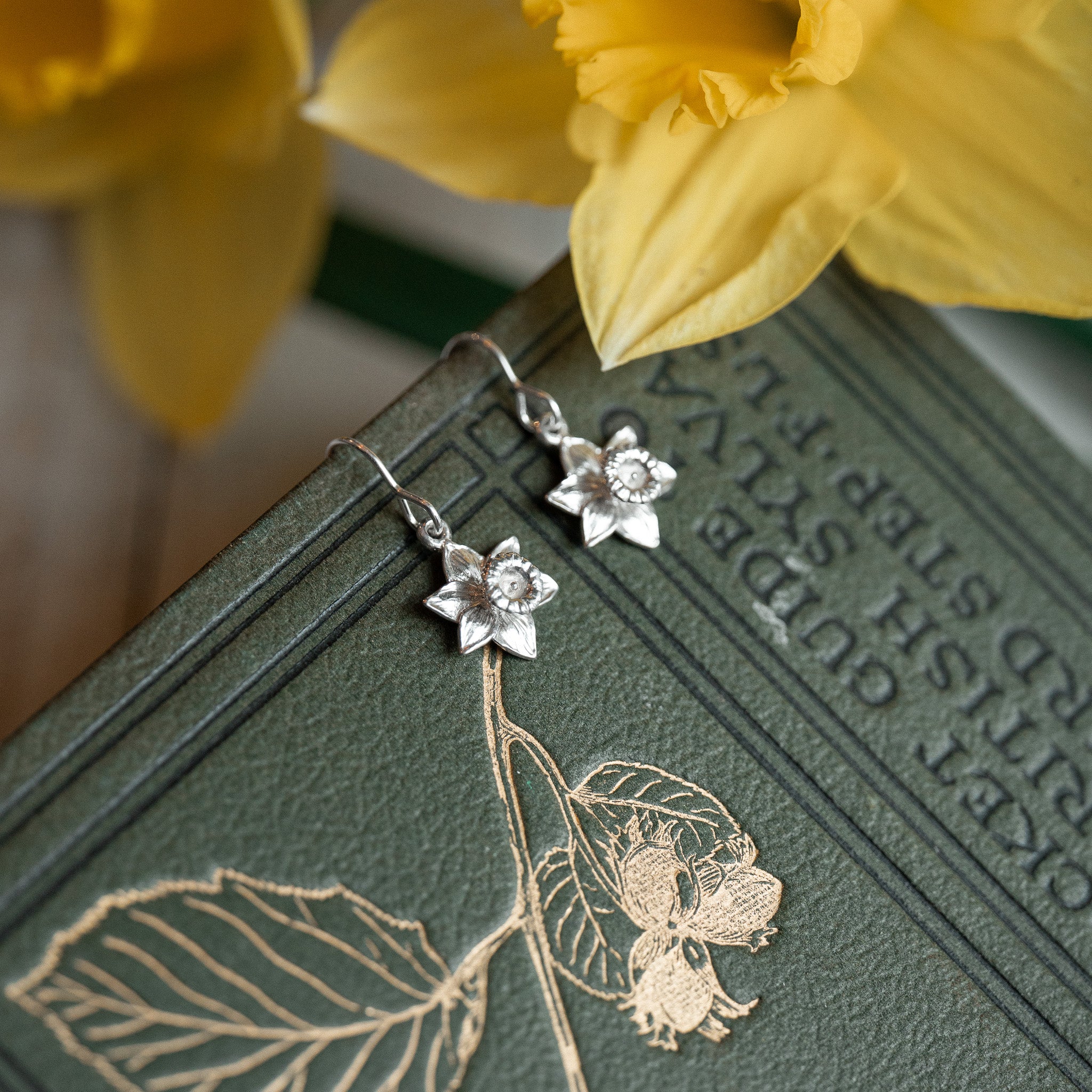 Silver Daffodil Dangle Earrings