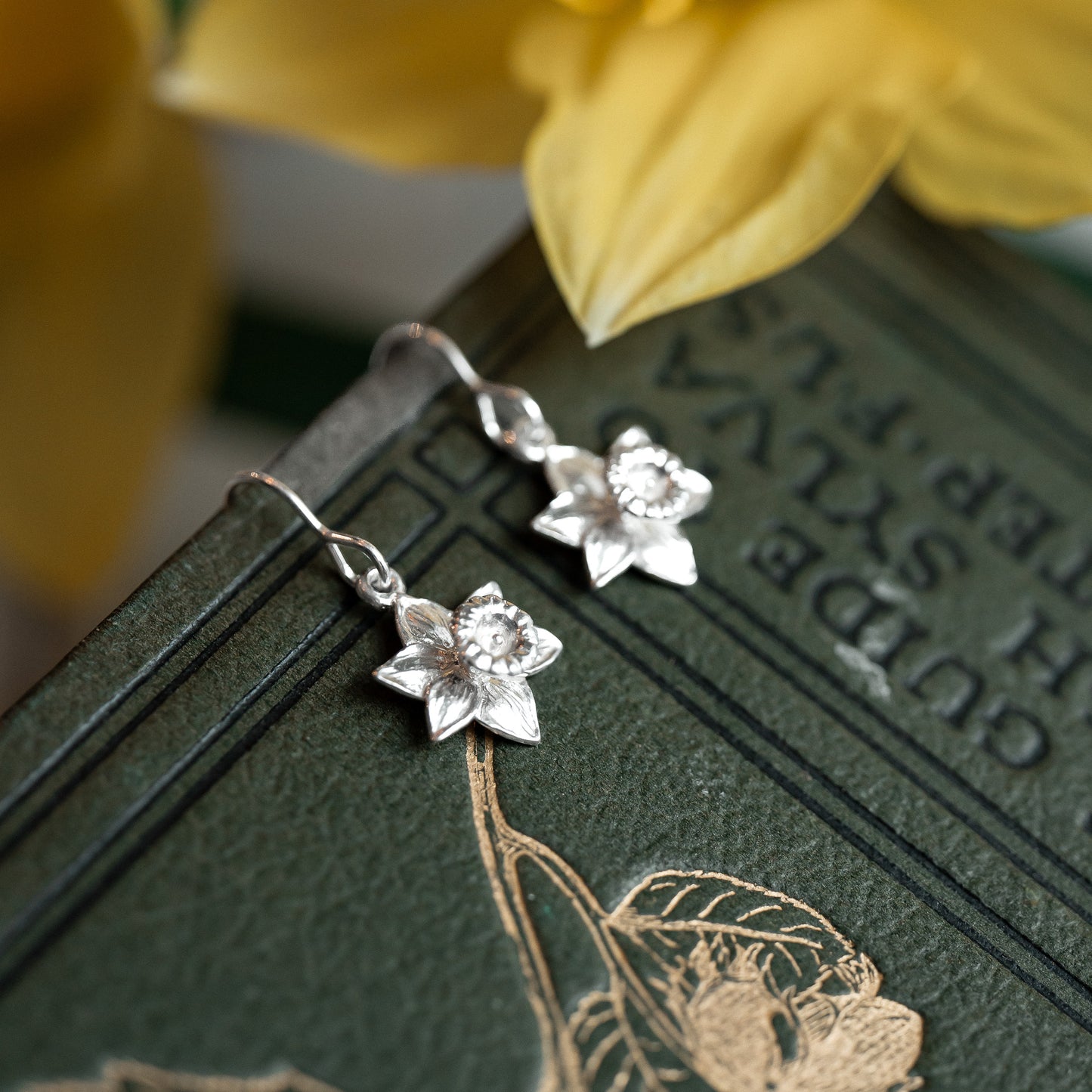 Silver Daffodil Dangle Earrings
