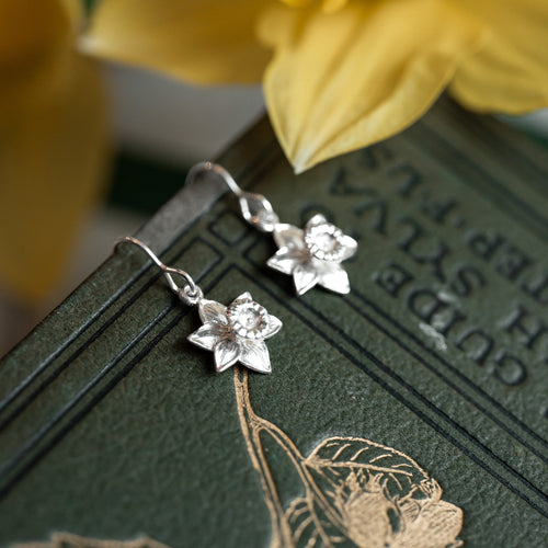 Silver Daffodil Dangle Earrings