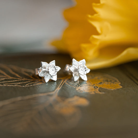 Silver Daffodil Stud Earrings