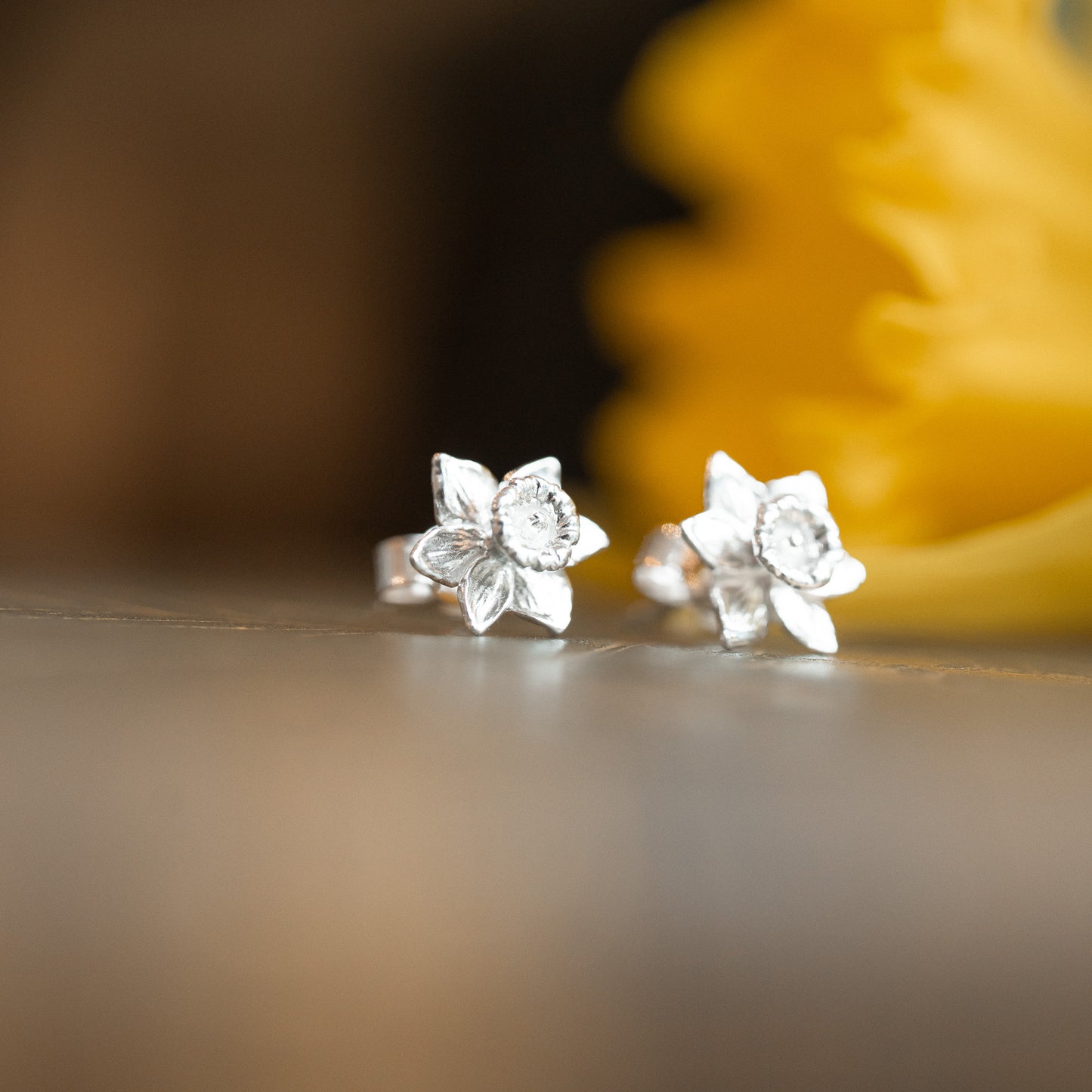 Silver Daffodil Stud Earrings