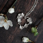 Apple Blossom Silver Twig Heart Necklace