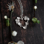 Apple Blossom Silver Twig Heart Necklace
