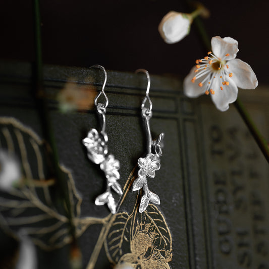 Apple Blossom Silver Twig Earrings
