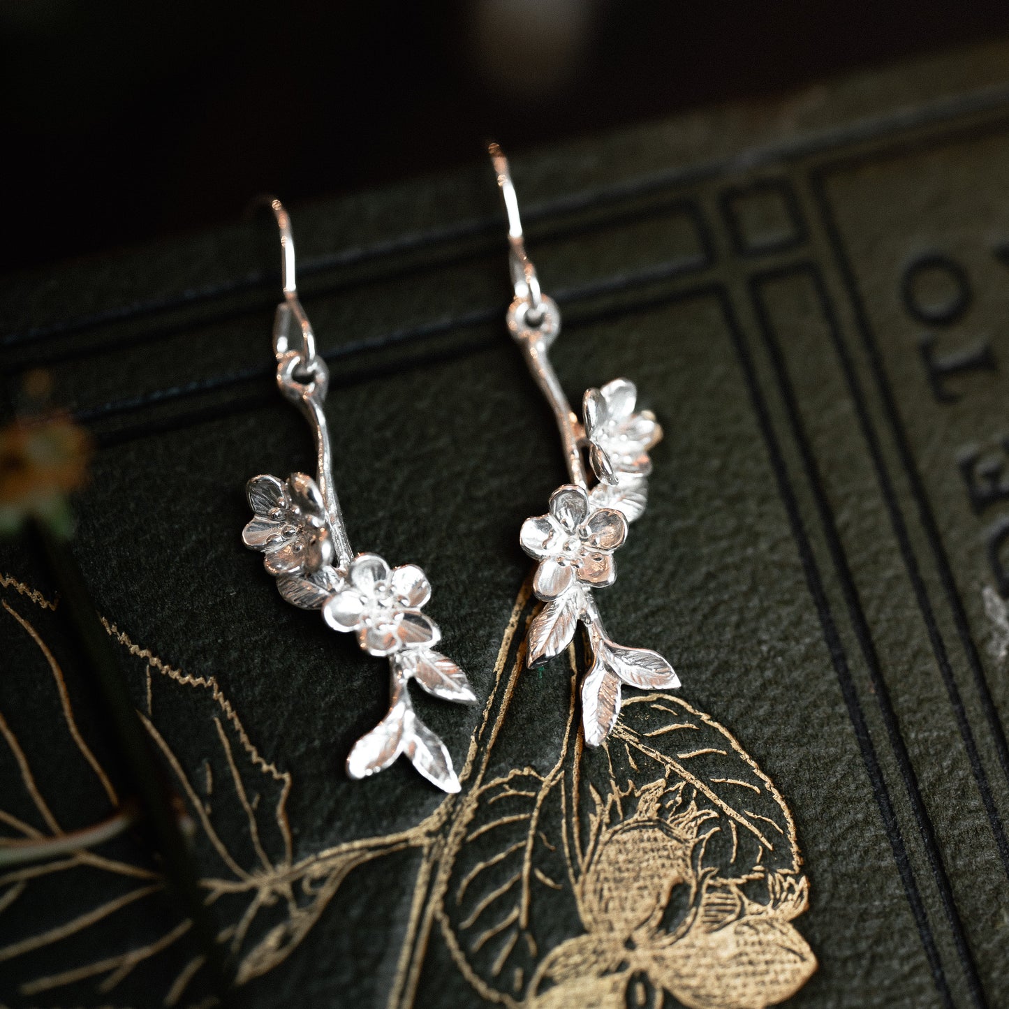 Apple Blossom Silver Twig Earrings