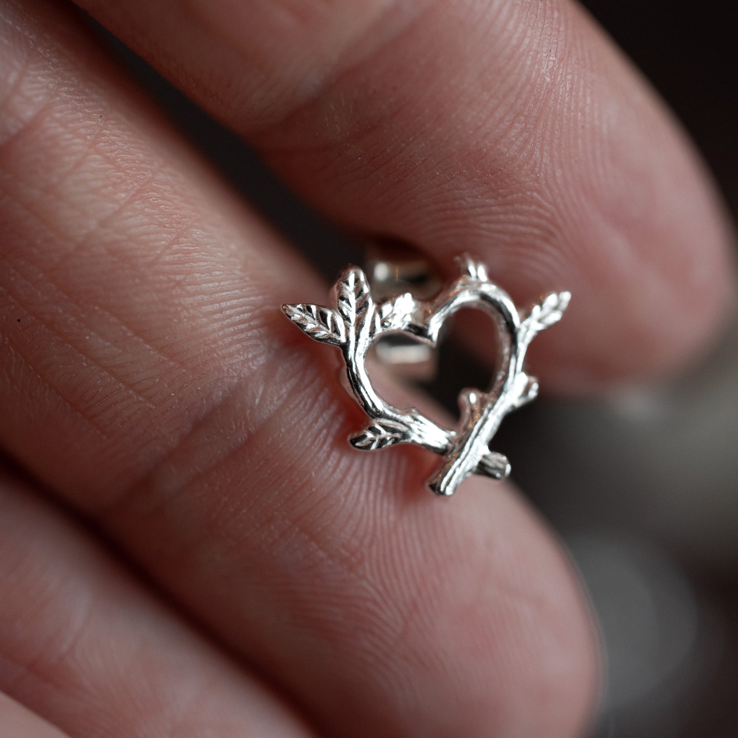 Silver Woodland Twig Heart Earrings