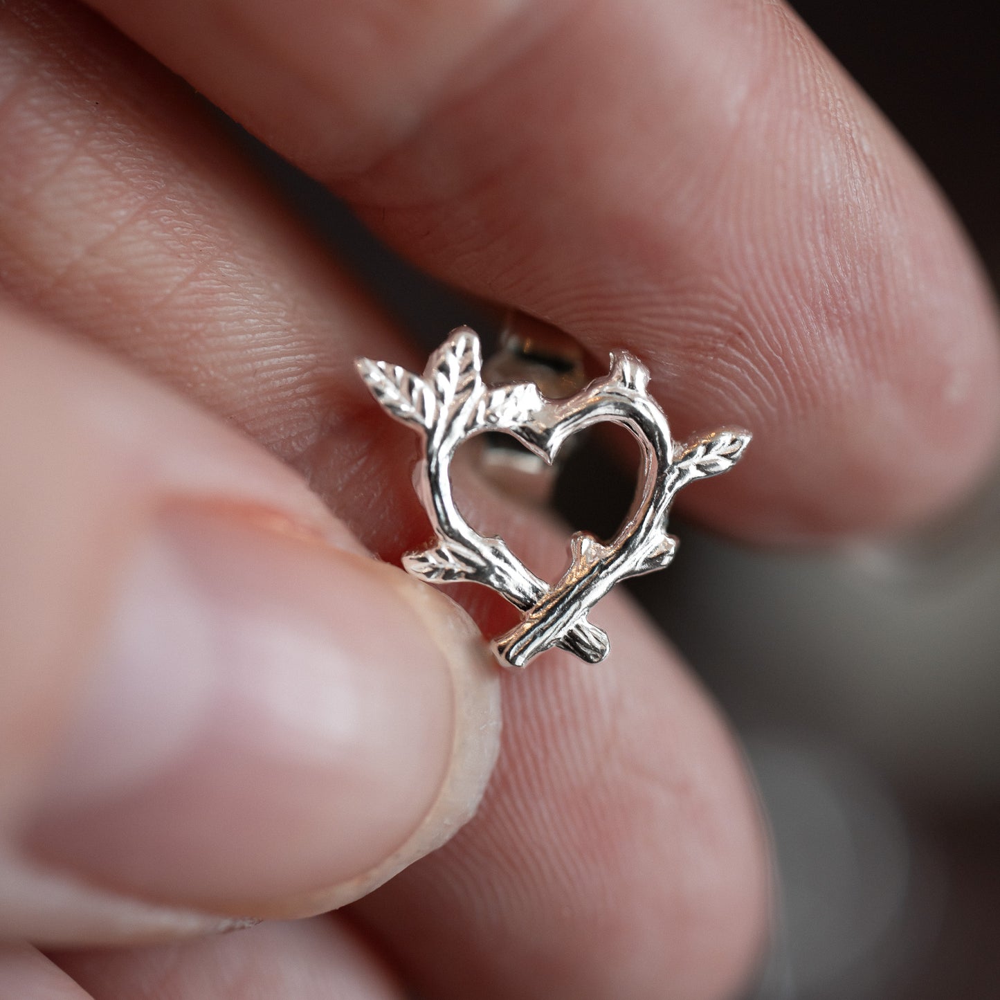 Silver Woodland Twig Heart Earrings