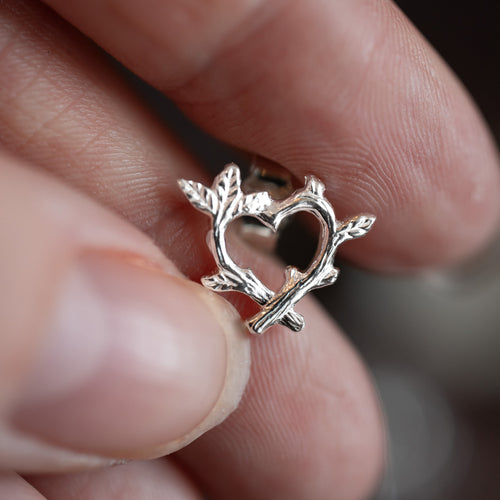 Silver Woodland Twig Heart Earrings