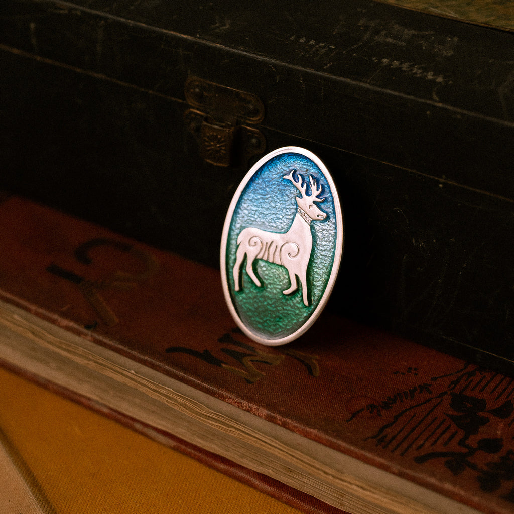 Sandulf's Cross Enamelled Silver Stag Brooch