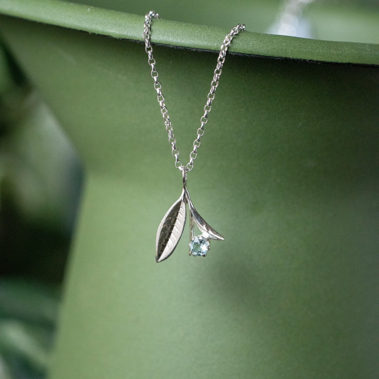 Dew Drop Silver Leaf and Gemstone Pendant Necklace