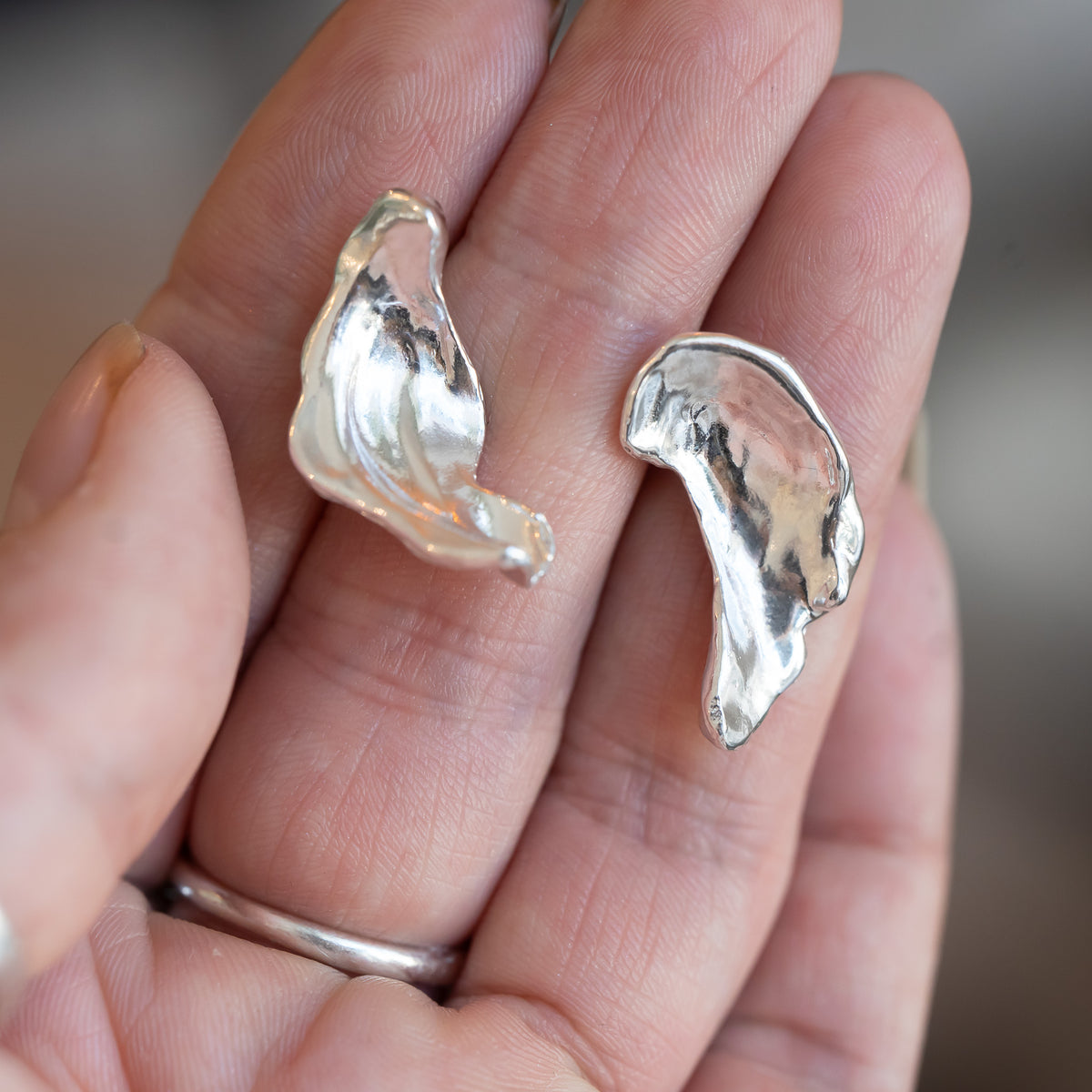 Silver Droplet Wing Earrings
