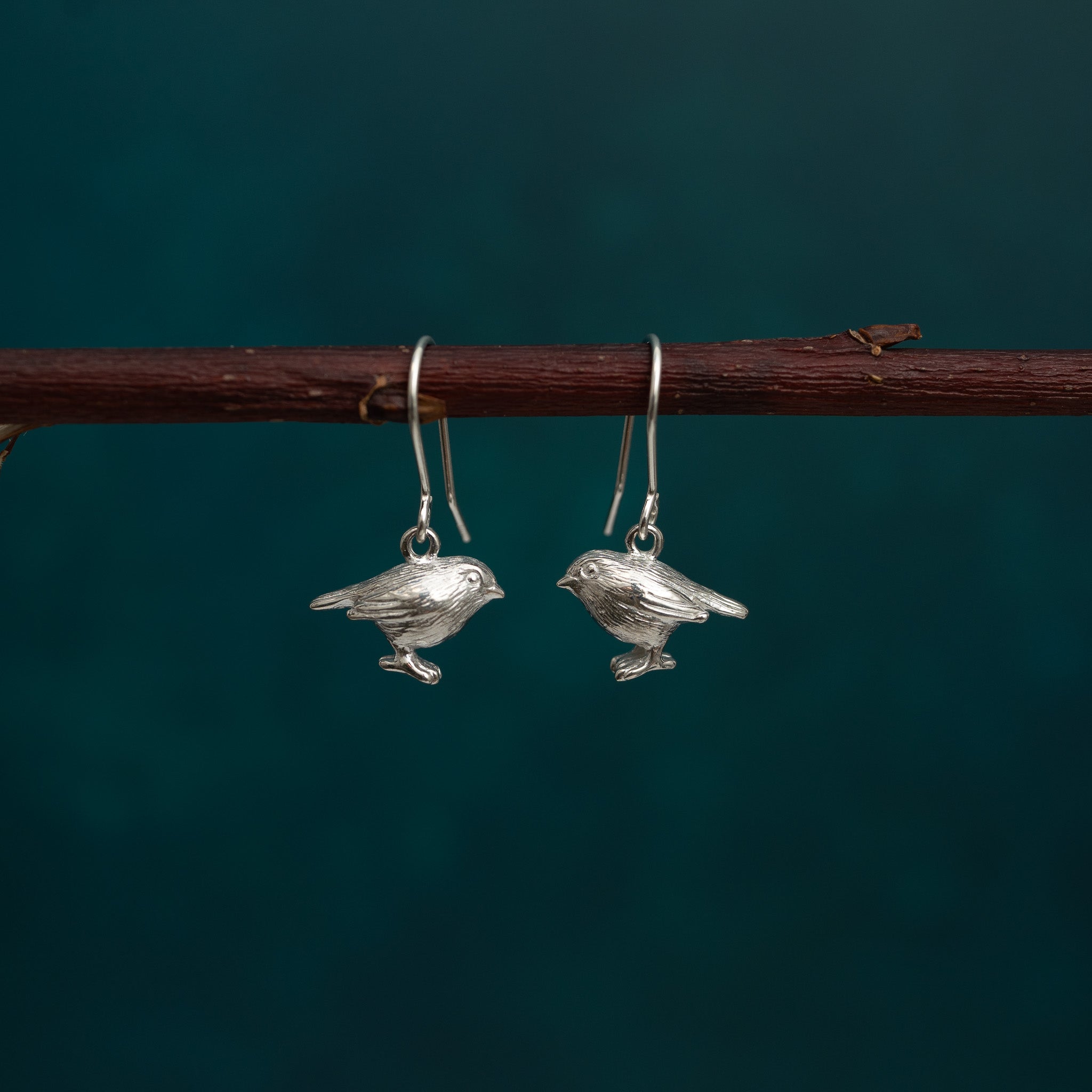 Silver Robin Dangle Earrings
