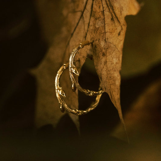 Gold Elm Twig Hoop Earrings