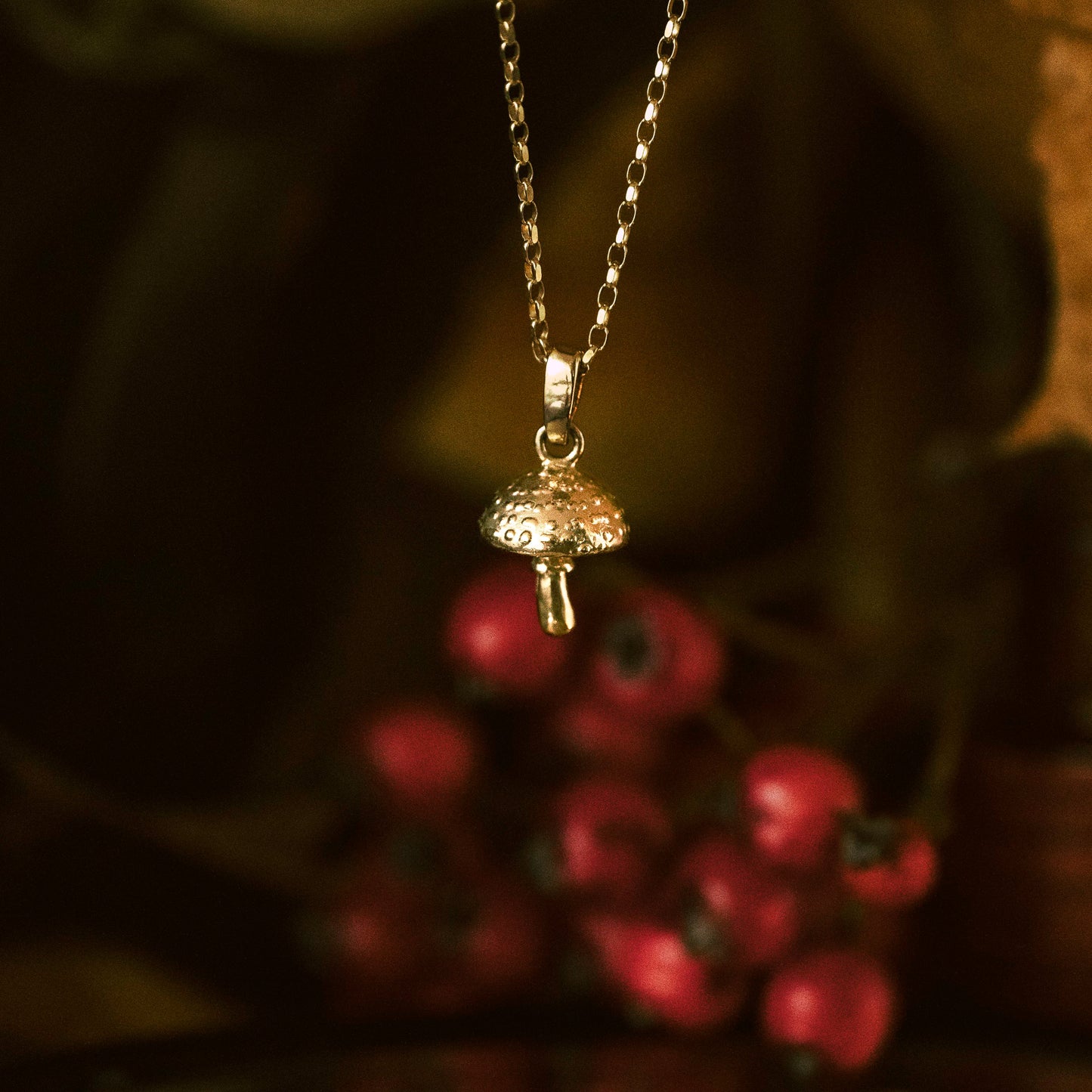 Gold Fly Agaric Mushroom Necklace