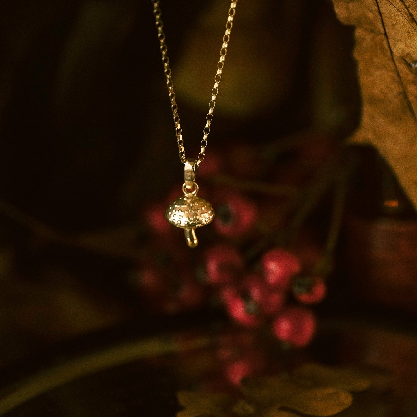 Gold Fly Agaric Mushroom Necklace