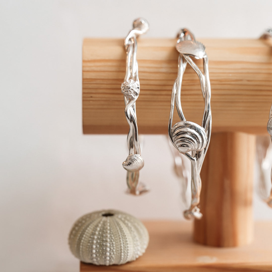 Sterling Silver Ocean Wave Shell Bangle – Element Isle