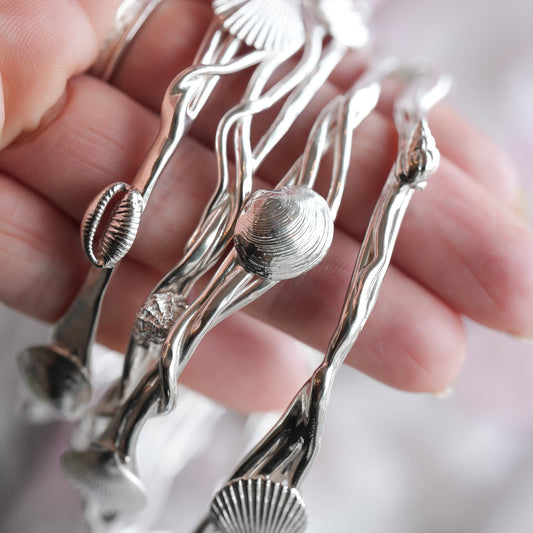 Sterling Silver Ocean Wave Shell Bangle
