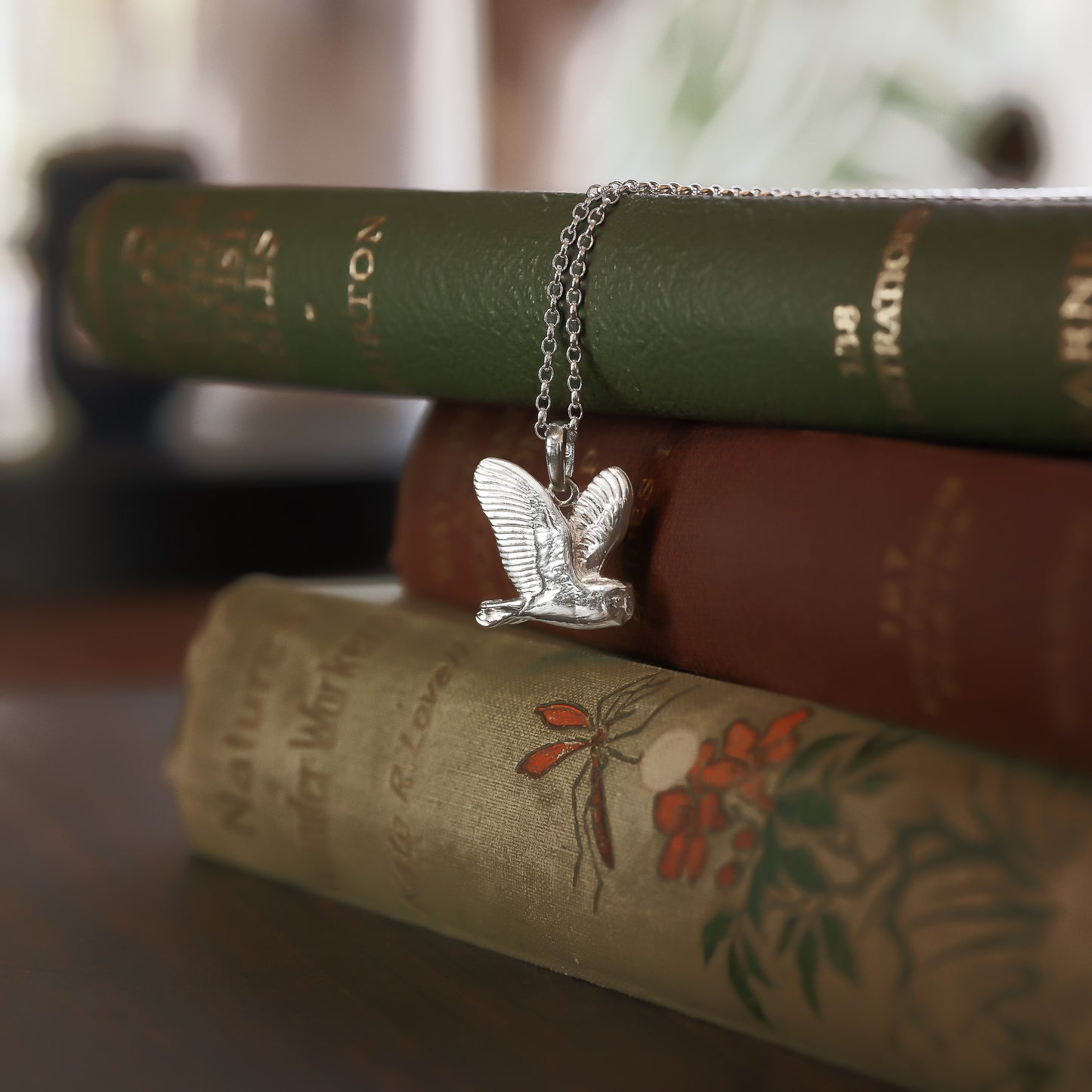 Flying Barn Owl Sterling Silver Necklace